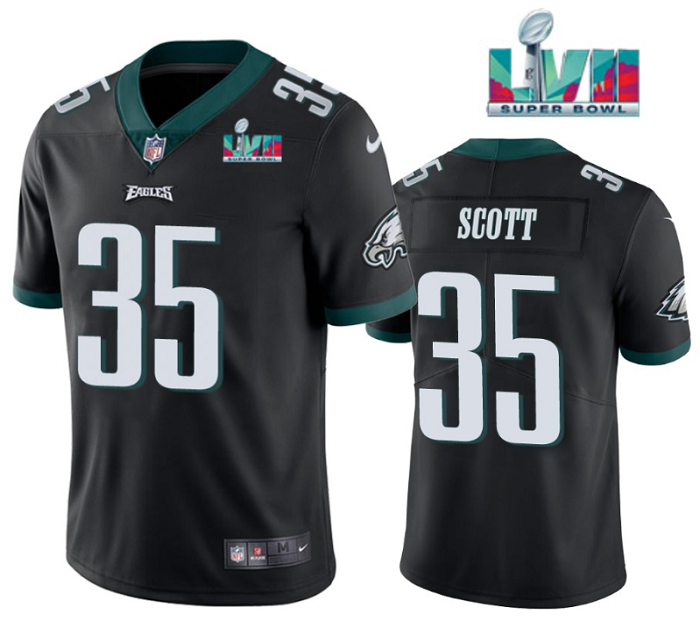 Men's Philadelphia Eagles #35 Boston Scott Black Super Bowl LVII Patch Vapor Untouchable Limited Stitched Football Jersey